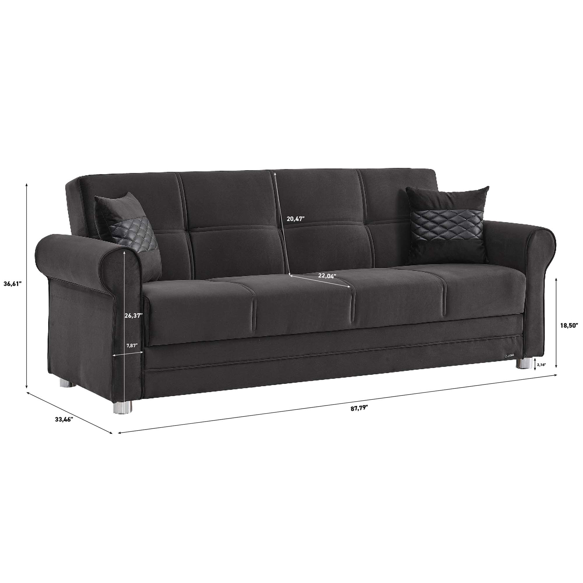 Ottomanson Convertible Sleeper Sofa Bed with Hidden Storage, Firm Comfort Couch, Black