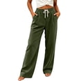 thumbnail image 3 of Women's Corduroy Wide Leg Pants with Pockets, Elastic Drawstring High Waist, Casual Loose Trousers, Pockets for Women, Lounge Pants, Business Casual Pants | UKHCCC,Army Green L, 3 of 9