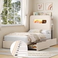 thumbnail image 5 of Homfa Twin Size Velvet Upholstered Bed with LED Lights & 2 Drawers, Storage Headboard Platform Bed Frame with USB Ports & Outlets, Off-White, 5 of 7
