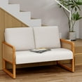 thumbnail image 4 of Alunaune Modern Loveseat  Couch with Natural Rattan Arm, Upholstered Linen Small Love Seat Sofa 2-Seats Living Room Couch Settee,  Lounge Recliner Chair-Ivory, 4 of 8