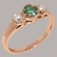 thumbnail image 2 of LBG British Made 18k Rose Gold Natural Emerald & Cultured Pearl Womens Anniversary Ring - 33 size options - Size 9, 2 of 7