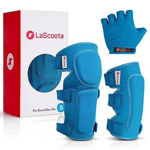 Lascoota Toddler Knee Pads & Elbow Pads Set with Gloves - Small, Blue - Soft-Style Foam Protection for Skateboarding, Rollerblading & Scootering