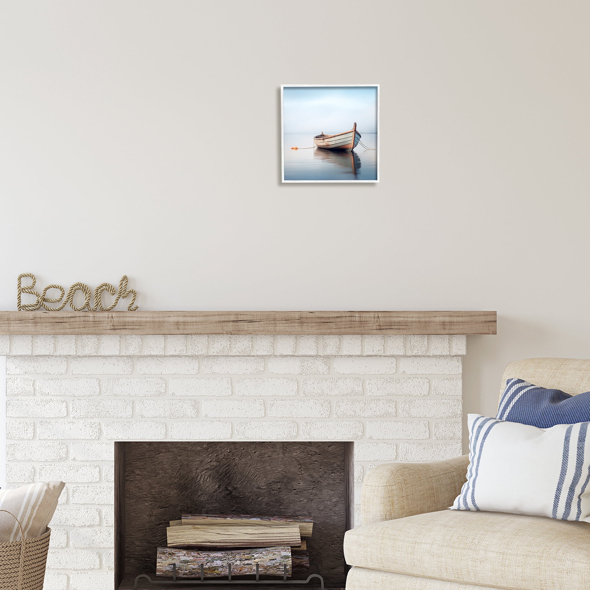 Stupell Industries Boat Floating in Fog Transportation Photography White Framed Art Print Wall Art, 12 x 12