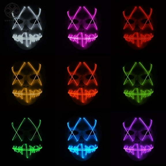 Luxtrada Halloween LED Glow Mask Cosplay Led Costume Mask EL Wire Light Up The Purge Movie (Yellow)(not included AA batteery)