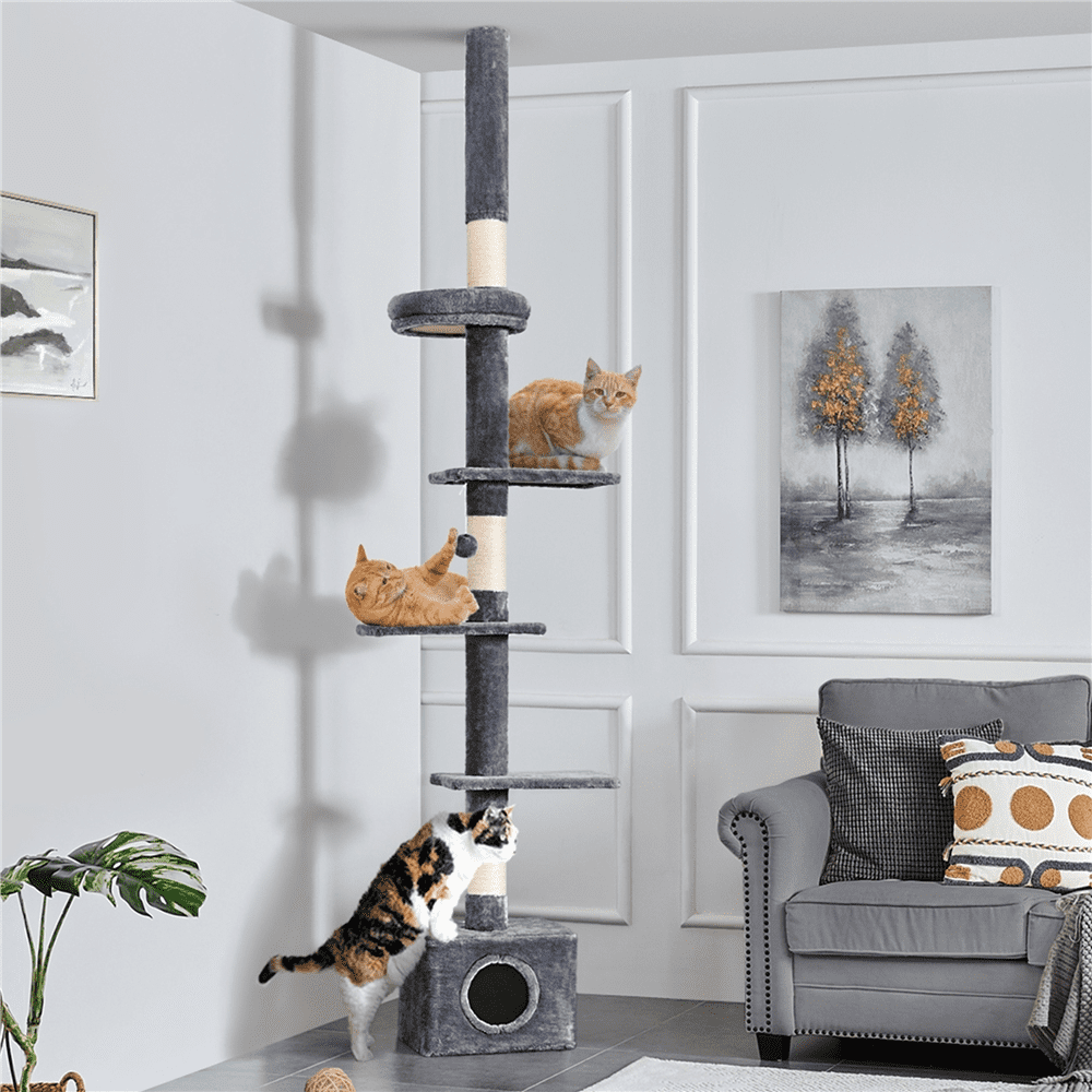 Alden Design Multilevel Floor To Ceiling Cat Tree with 4 Perches, Dark Gray
