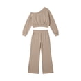 thumbnail image 5 of Itsame Girls 2-Piece Sweatshirt Set, Crop Relaxed Straight Leg Pants Outfit Casual Sporty Jogger Suit Khaki Size 12, 5 of 6