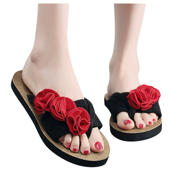 CHGBMOK Womens wedge Sandal Summer Casual Women Beach Breathable Flowers  Sandals Home Slipper Flip-Flops Flat Shoes 