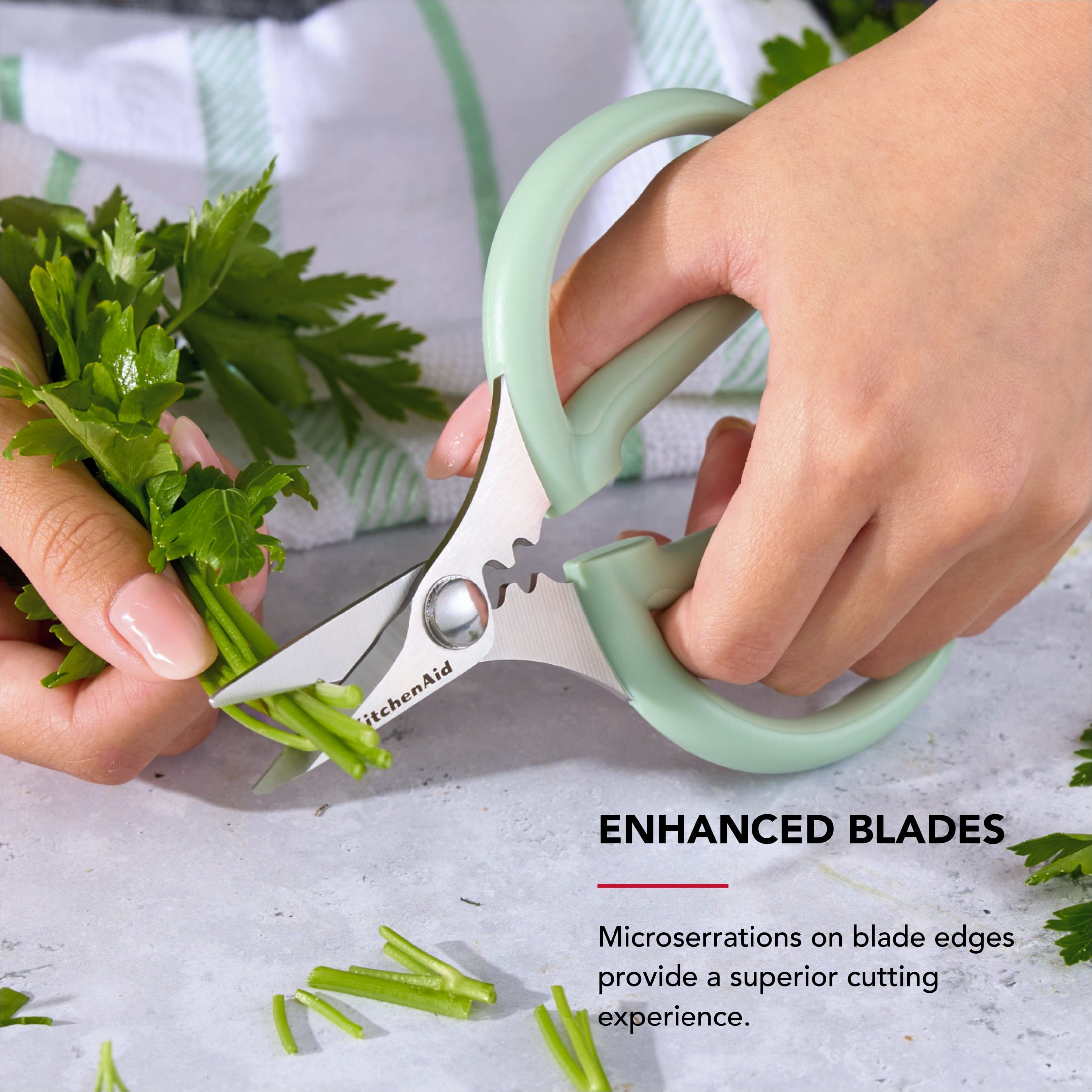 KitchenAid Japanese Steel 2-Piece Kitchen Scissors and Shears Set for Food and Herbs, Pistachio/Porcelain