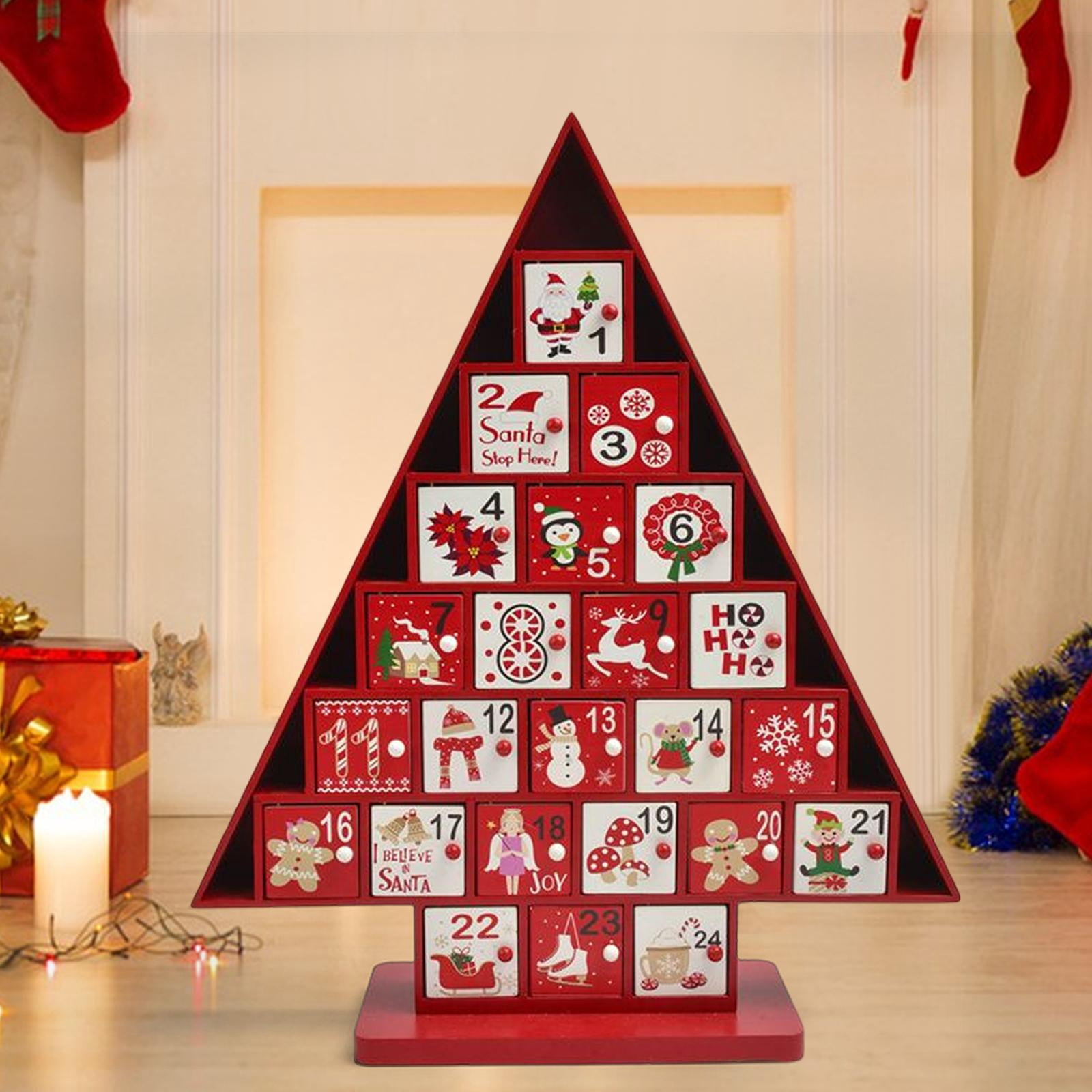 Calendrier De L'Avent 2024 Sapin De Noël En Bois - 24 Jours Avec 36 Ornements - Décoration De Table Compte à Rebours - Vert
