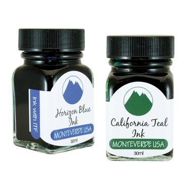 Monteverde 60ml Core Fountain Pen Ink Bottle (30ml Horizon Blue Ink Bottle G309HB, 30ml Caribbean Blue Ink Bottle G309CU
