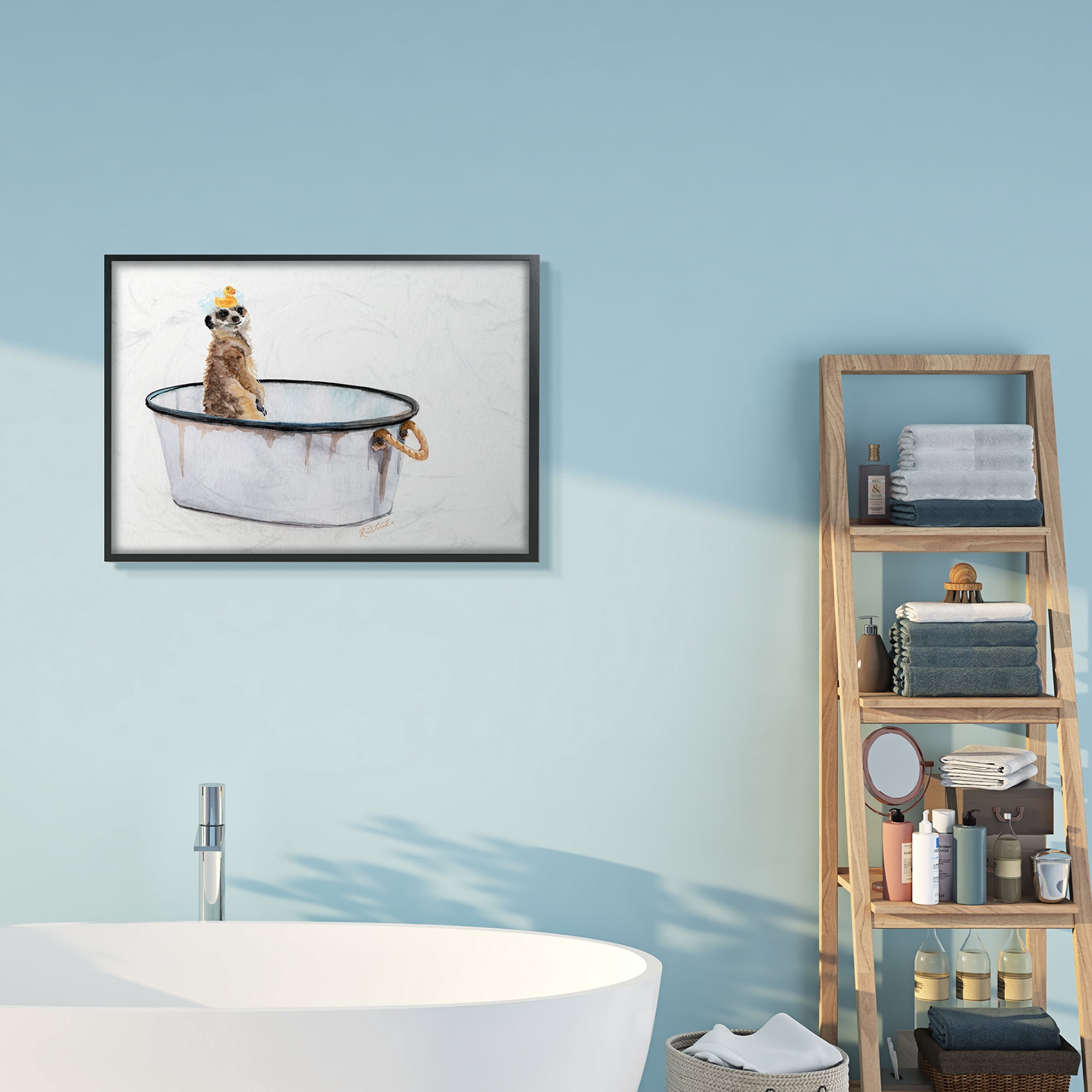 Stupell Industries Meerkat Bubble Bath Vintage White Tin Tub Black Framed, 24 x 30, Design by Jennifer Redstreake