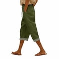 thumbnail image 3 of Summer Linen Pants for Women Loose Wide Leg Trousers Side Button Elastic Waist Straight Pants Crop Pants, 3 of 7