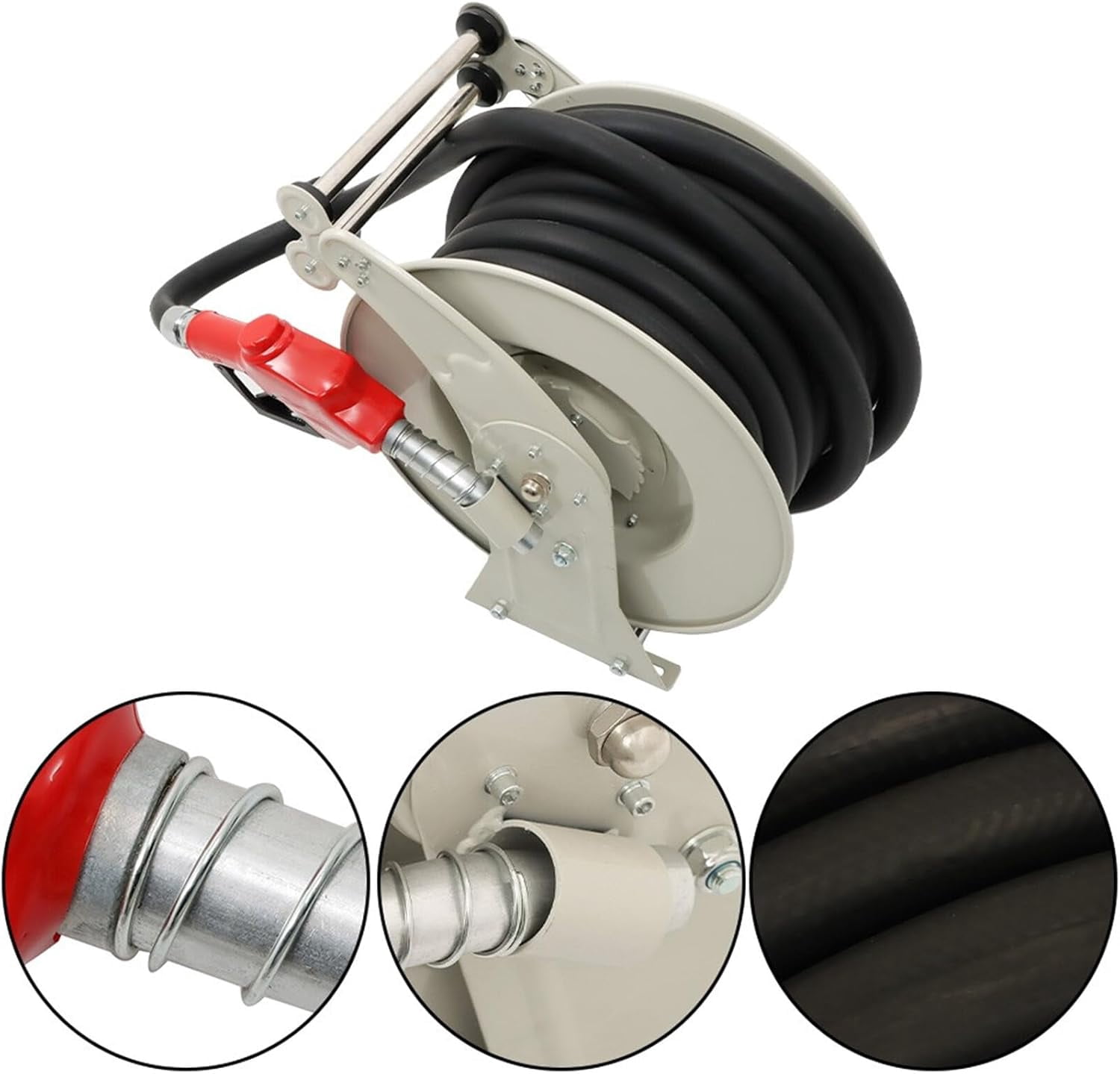 Handdo 1 Inch x 50 Ft Diesel Fuel Hose Reel with Fuel Nozzle Heavy Duty Steel Retractable Hose Reel