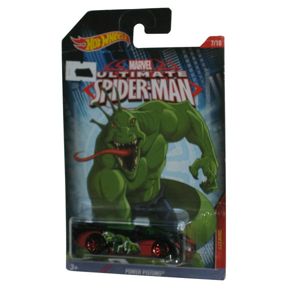 Hot Wheels Marvel Ultimate Spider-Man (2014) Lizard Green Power Pistons Toy Car 7/10 - (Card Wear)