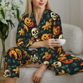 thumbnail image 6 of Honeii Halloween Skull print Women's Pajama Sets Long Sleeve Button Down Sleepwear Nightwear Soft Pjs Lounge Sets-Small, 6 of 7
