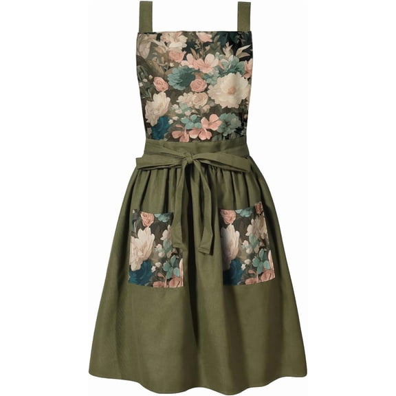 Vintage Cute Apron Dress for Women with Pockets,Cross Back Pinafore Aprons for Cooking,Baking,Kitchen,Gardening