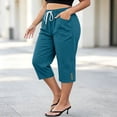 thumbnail image 2 of Women Capri Pants Zaewscy Women's Fashionable Solid Color Capris Drawstring With Pockets Shorts Dark Blue XXXXXL, 2 of 8