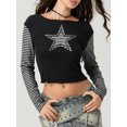 thumbnail image 3 of LMLYSoH Women T-shirt Long Sleeve Crew Neck Star Stripes Slim Fit Ladies Tops for Casual Daily, 3 of 9