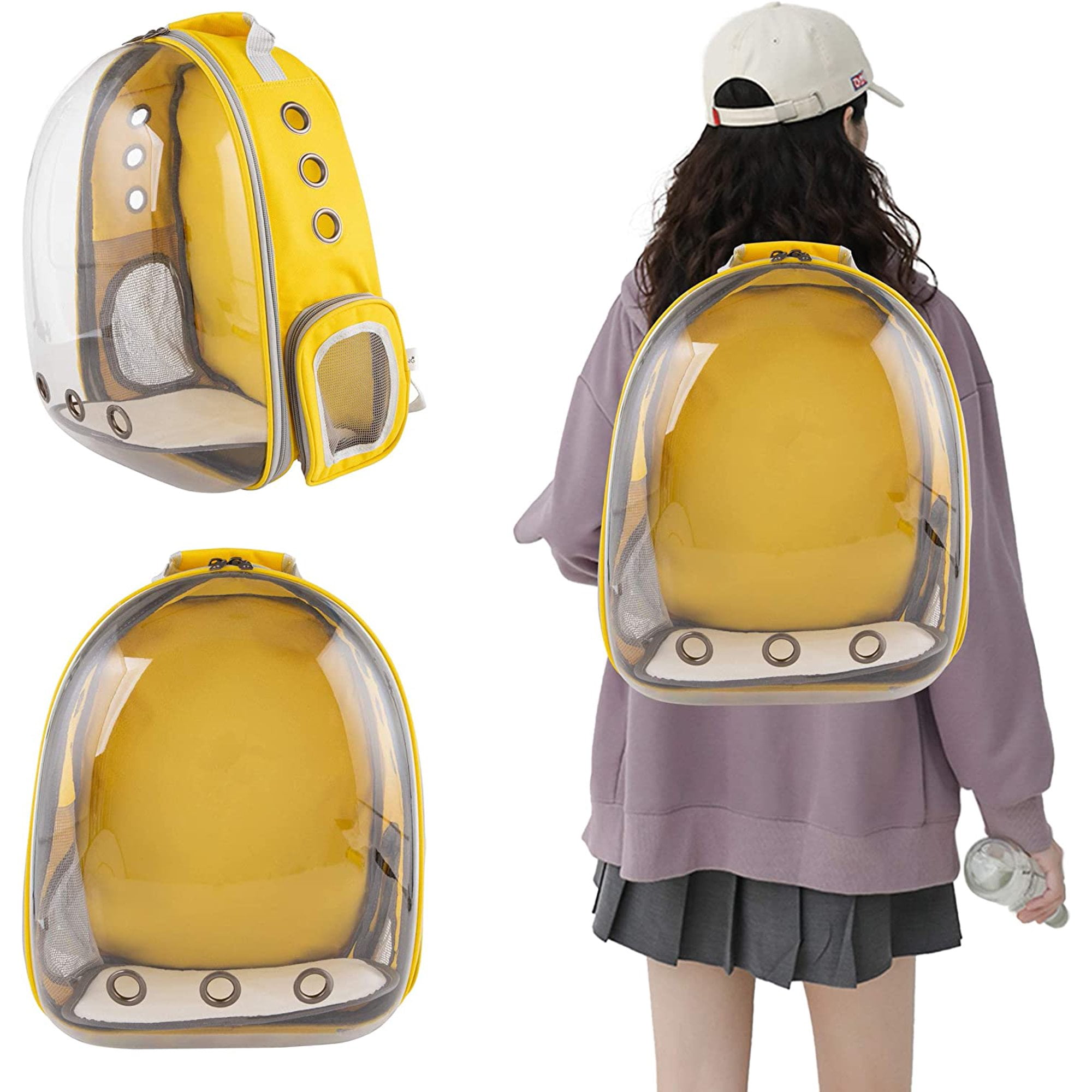 Cat Carrier Backpack, Breathable Pet Backpack Carrier for Pets and Small Dogs,Airline-Approved, Clear Cat Backpack for Travel, Hiking, Walking & Outdoor Use (Yellow)