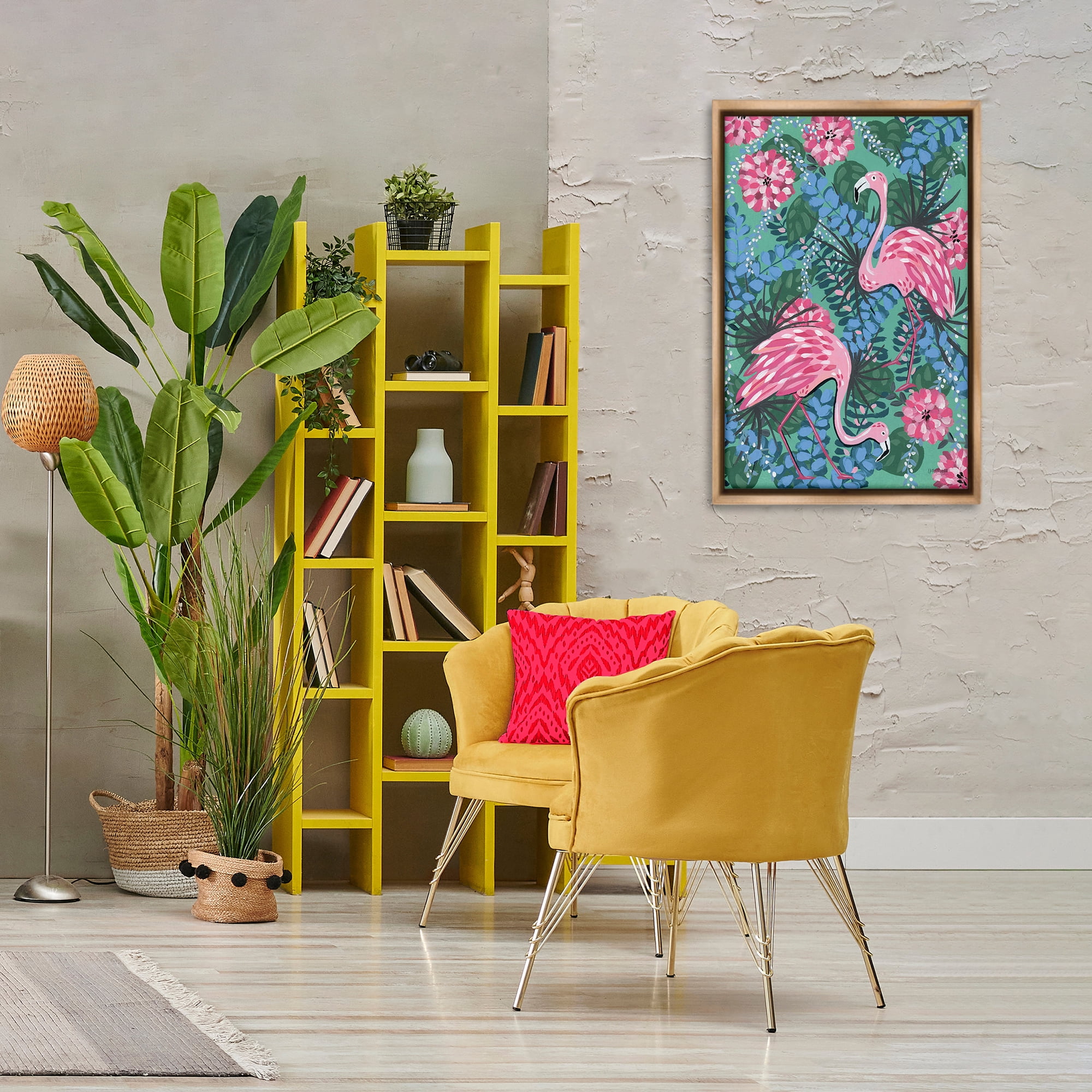 Stupell Industries Maximalist Flamingos Pattern Animals & Insects Painting Brown Floater Framed Canvas Art Print Wall Art, 21 x 31