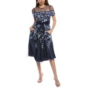 Eliza J womens Embroidered Tulle Cocktail Dress, 2, Blue