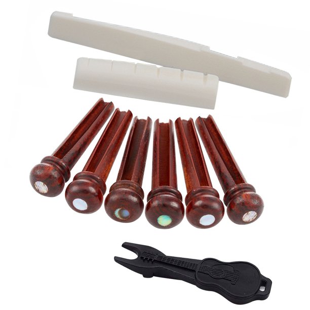 Soidarity 6 uds pasadores de puente de guitarra extractor de clavijas de guitarra con tuerca de sillín DIY Kit de pasadores de puente de guitarra piezas Accesorios para instrumentos musicales Soidarity OD001229-00