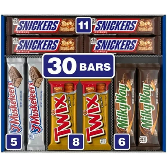 Milky Way, Snickers, Twix  More Full Size Bulk Chocolate Candy Bars (30 Ct.)