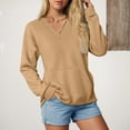 thumbnail image 2 of larppty V Neck Sweatshirt Women Pocket No Hood Oversized Pullover Casual Soft Long Sleeve Tops With Pockets Fall Fashion (Khaki, L), 2 of 7