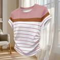 thumbnail image 3 of Uootdi Womens Color Block Striped Tops Round Neck Short Sleeve Ruched Side Design Everyday Chic Style Lightweight Comfortable Tees Gift, 3 of 5