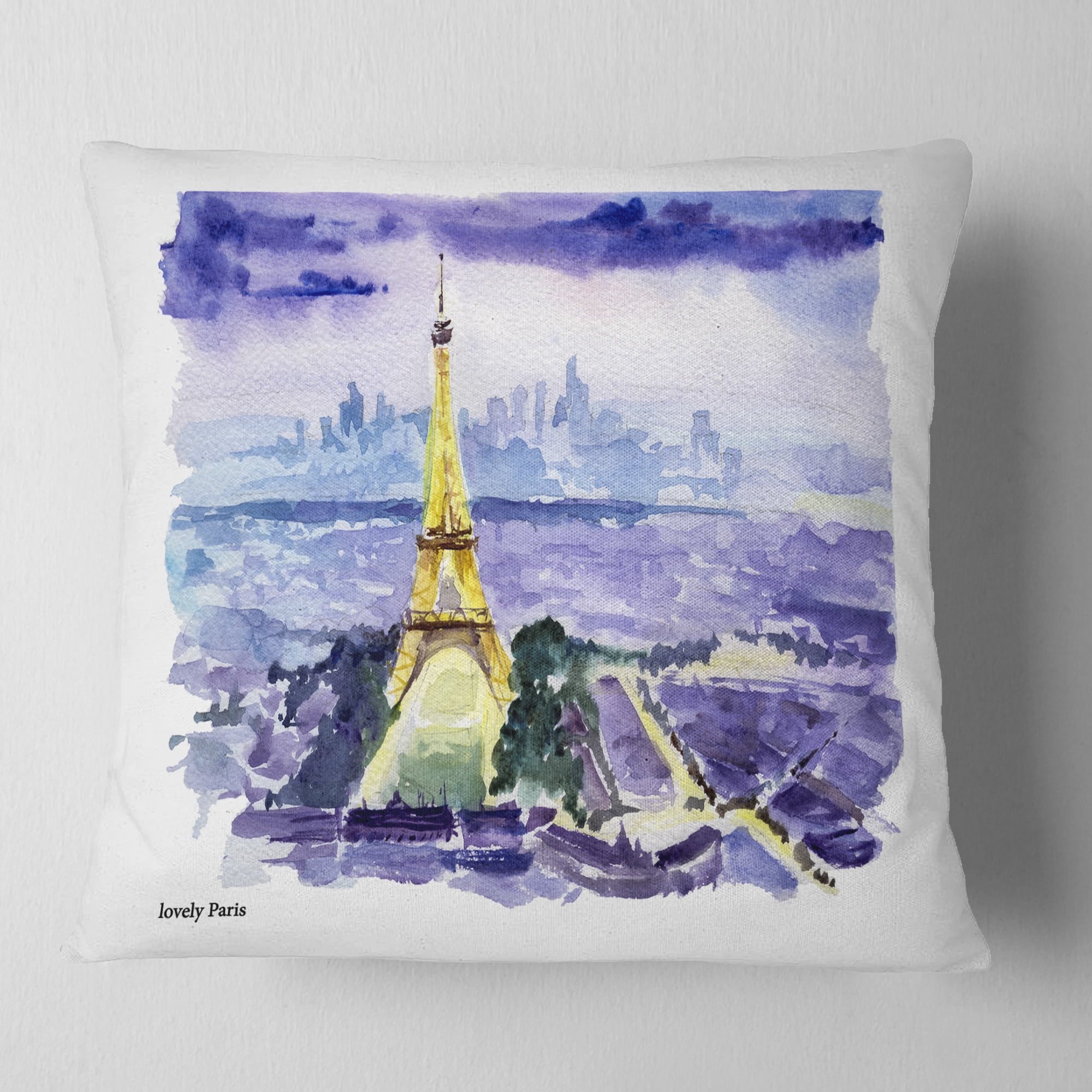 Designart Paris Eiffel Toweron Blue Background - Contemporary Throw Pillow - 16x16