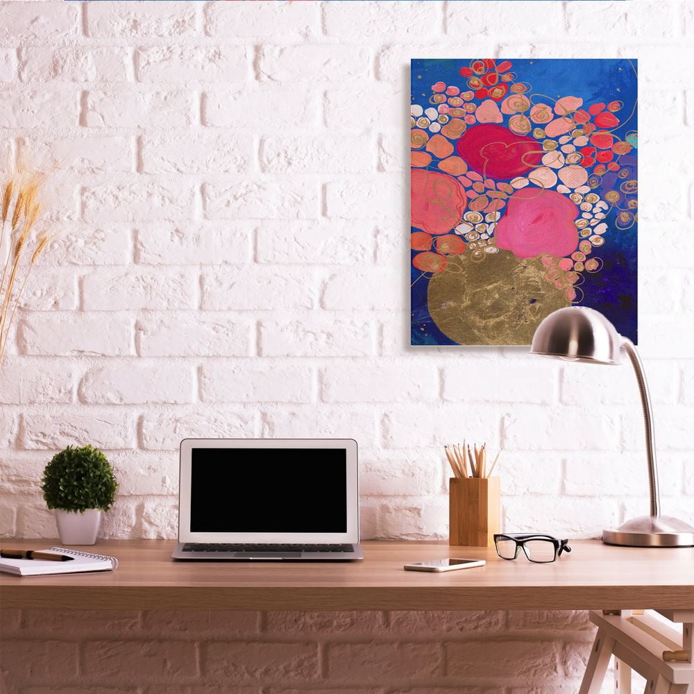 Stupell Industries Abstract Whimsical Flower Vase Blue Pink Gold Designed by Third and Wall