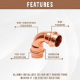 thumbnail image 2 of ProPress Plumbing Copper Fitting - Lead-Free 90-Degree PEX Elbow Copper Pipe Fitting - 1/2" Push Fit Elbow Copper Press Fitting Connection PEX Pipe, 2 of 6