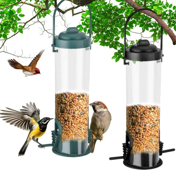 Deago 2 Pack Tube Bird Feeders for Outdoors Hanging, 2 Feeding Ports, Hard Plastic Bird Feeder Outdoor Weatherproof & Hanger, Wild Bird Feeders, Finch Feeder