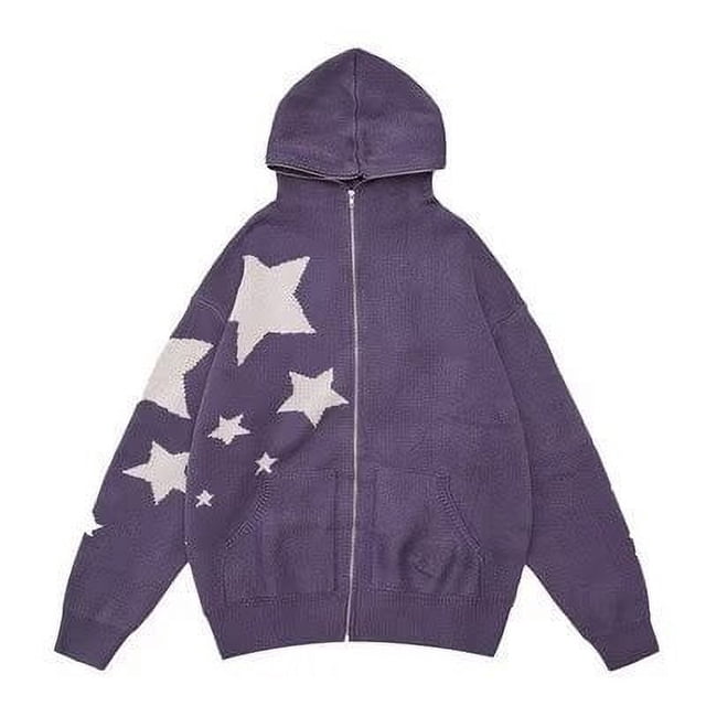 Suéter de punto tipo cárdigan con diseño de estrella retro de moda, abrigo con capucha para hombres y mujeres, moda de otoño e invierno