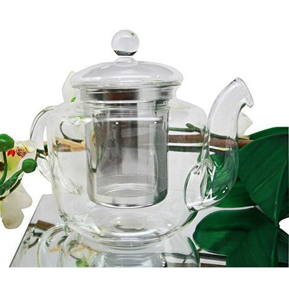Heat Resistant Borosilicate Clear Glass Tea Pot With Stainless Steel Tea Leaves Infuser 32oz Capacity
