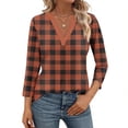 thumbnail image 5 of Fesfesfes Women's V-Neck Three Quarter Sleeve T-Shirts Raglan Styles Loose Styles Button Details Tops Casual Wear Fall Daily Routines(Orange#1,XL), 5 of 7