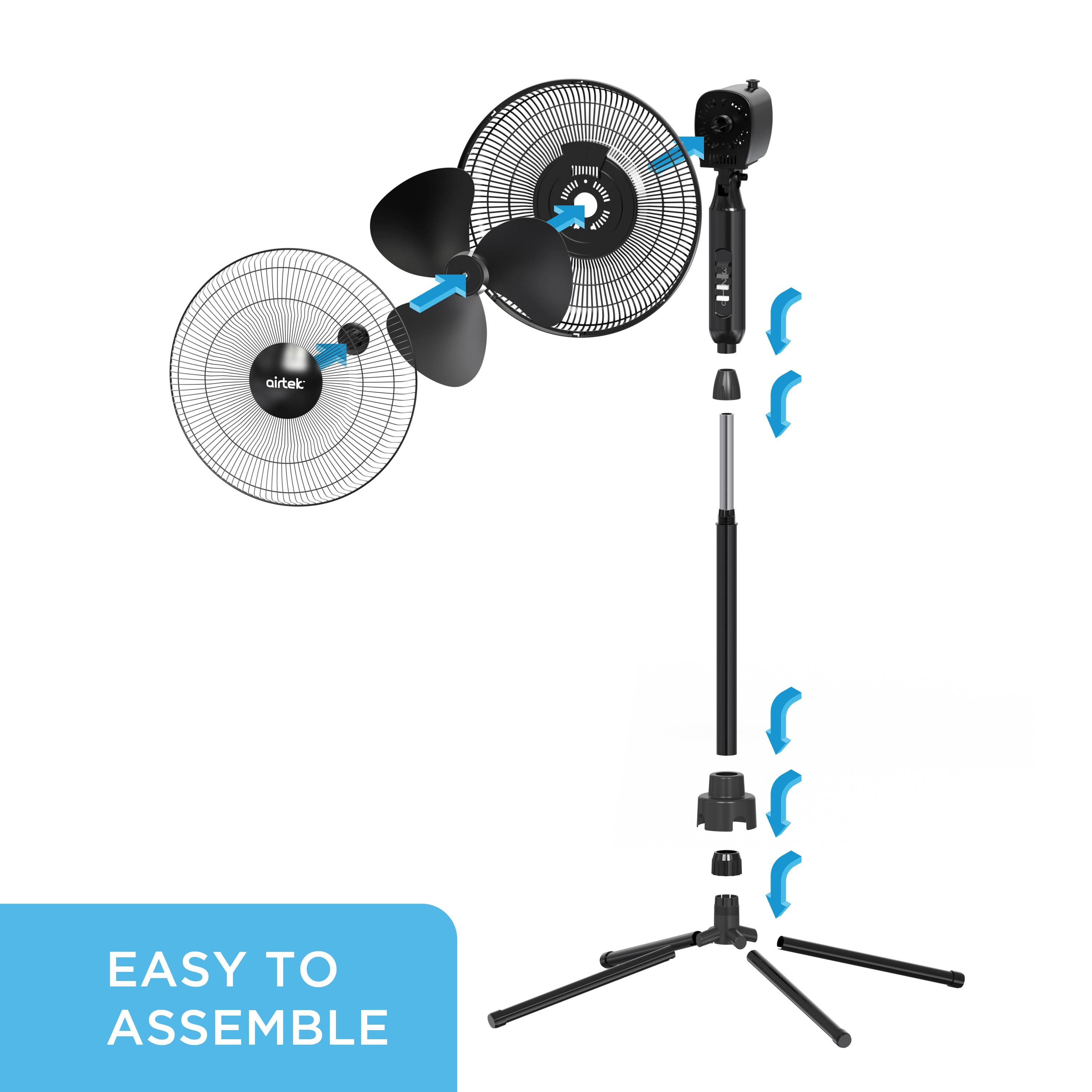 Airtek Oscillating Fan, Adjustable-Height Pedestal Fan with Wide Area Oscillation, 16”