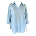 thumbnail image 3 of Women's Plus Size 3/4 Sleeve V-Neck Top, Elegant Lapel Casual Blouse with Side Slit, Loose Fit Tunic for Office Work, Everyday Wear and Casual Outfits Light Blue L, 3 of 4