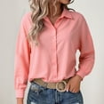 thumbnail image 2 of Fiaer,Long Sleeve Shirts for Women,Womens Button down V Neck Blouses ,Women's Loose Fit Casual Trendy Lapel Collared Tops Red L, 2 of 5