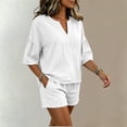 thumbnail image 5 of ATOYSOY Womens 2 Piece Linen Short Set V Neck Ruffle Sleeve Top And Shorts Casual Summer Outfit Set For Beach Vacation And Everyday Wear, 5 of 7