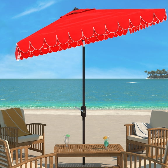 SAFAVIEH Elegant 7.5' Market Crank Square Patio Umbrella, Red