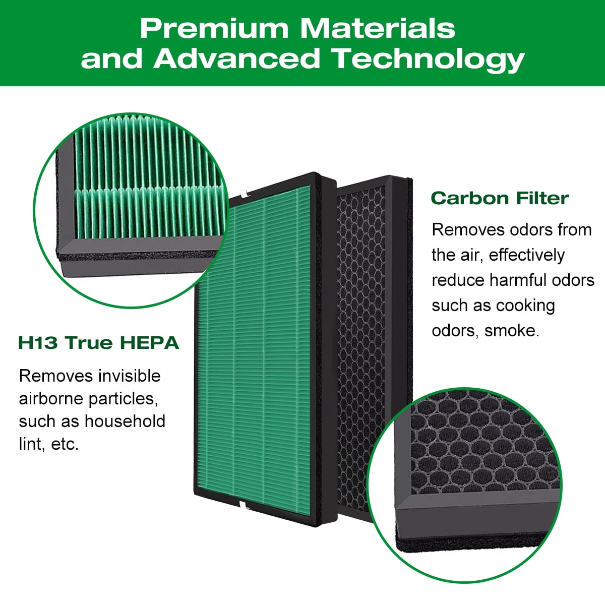 HOME TIMES 2 Pack KXY550 Replacement Filters Compatible with AIRPLUS Air Purifier, H13 True HEPA Filter and Activated Carbon Filter (Green)
