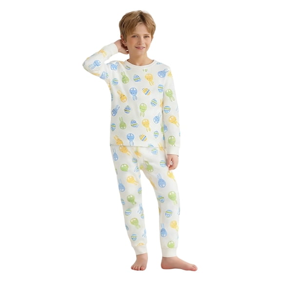 Boys Easter Print Pajama Long Sleeve Top Pants Sleepwear Kids Holiday Family Matching Outfits Clothes