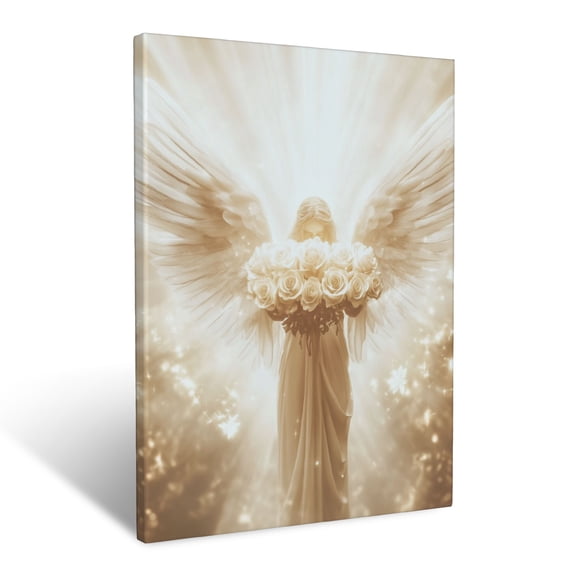 CozyNet Angel Lifting Glowing Roses Of Light Toward Radiant Skies A Serene Figure Symbolizing Beauty Wall Art Prints With Frame Canvas Perfect for Living Room & Bedroom, Wall Decor 12"x16"