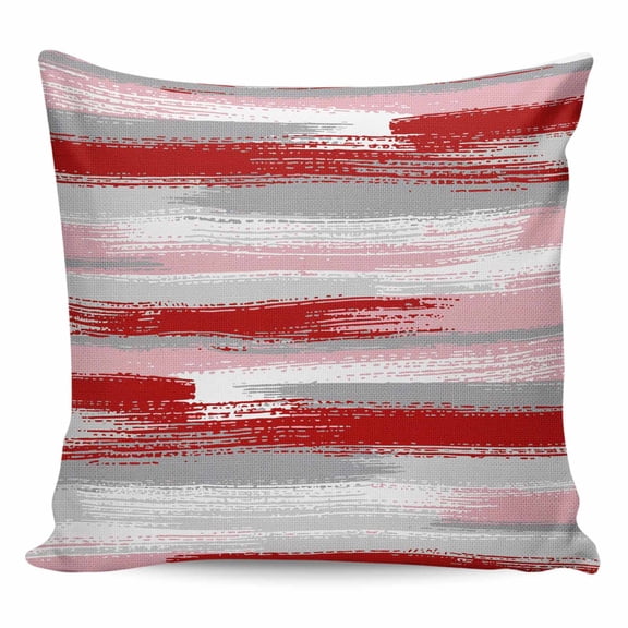 Red Pink Gray Stripes Pillow Covers 16x16 Inch Decorative Throw Pillow Cover, Modern Abstract Minimalist Retro Sofa Pillowcases Accent Cushion Case Home Decor Bedroom Living Room