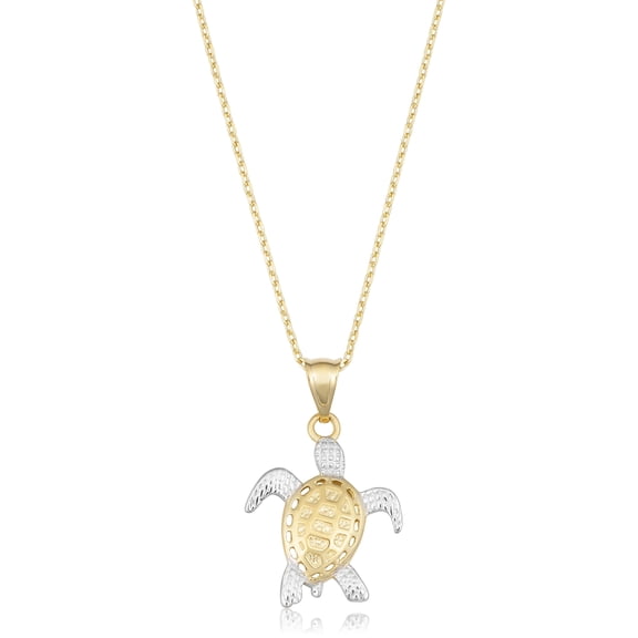 KoolJewelry 14k Two-tone Gold Turtle Necklace (18 inch)