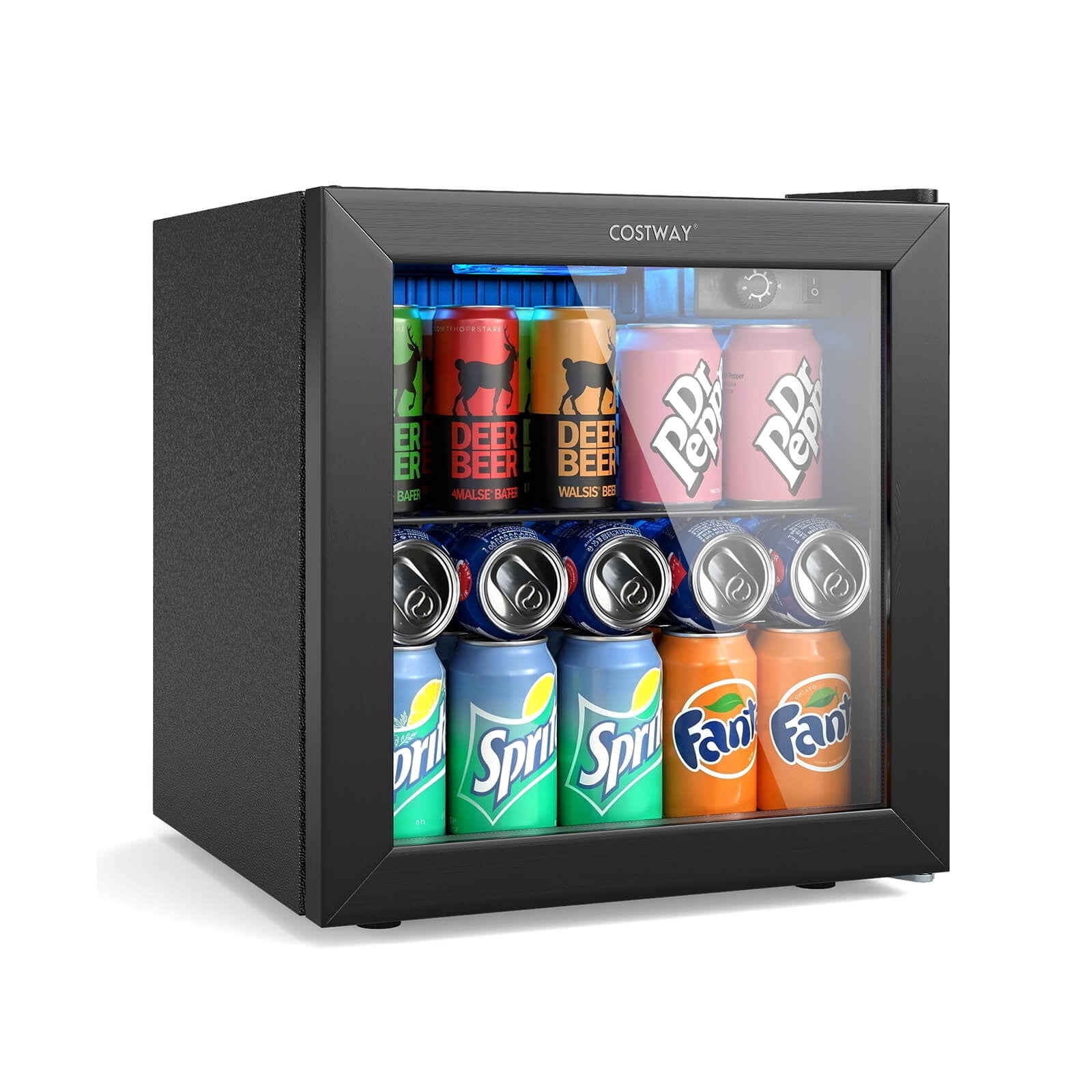 Costway Beverage Refrigerator Cooler 1.3 Cu. Ft. 12 Bottles 55 Cans Mini Fridge for Wine