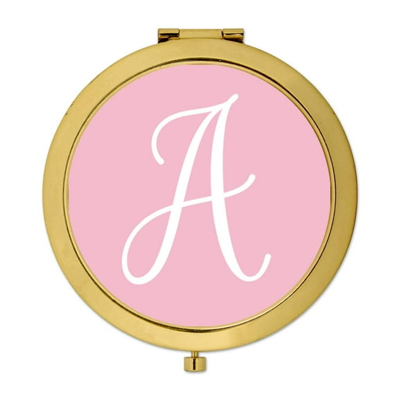 Koyal Wholesale Gold Compact Mirror Bridesmaid's Wedding Gift, Blush Pink, Monogram Letter A, 1-Pack