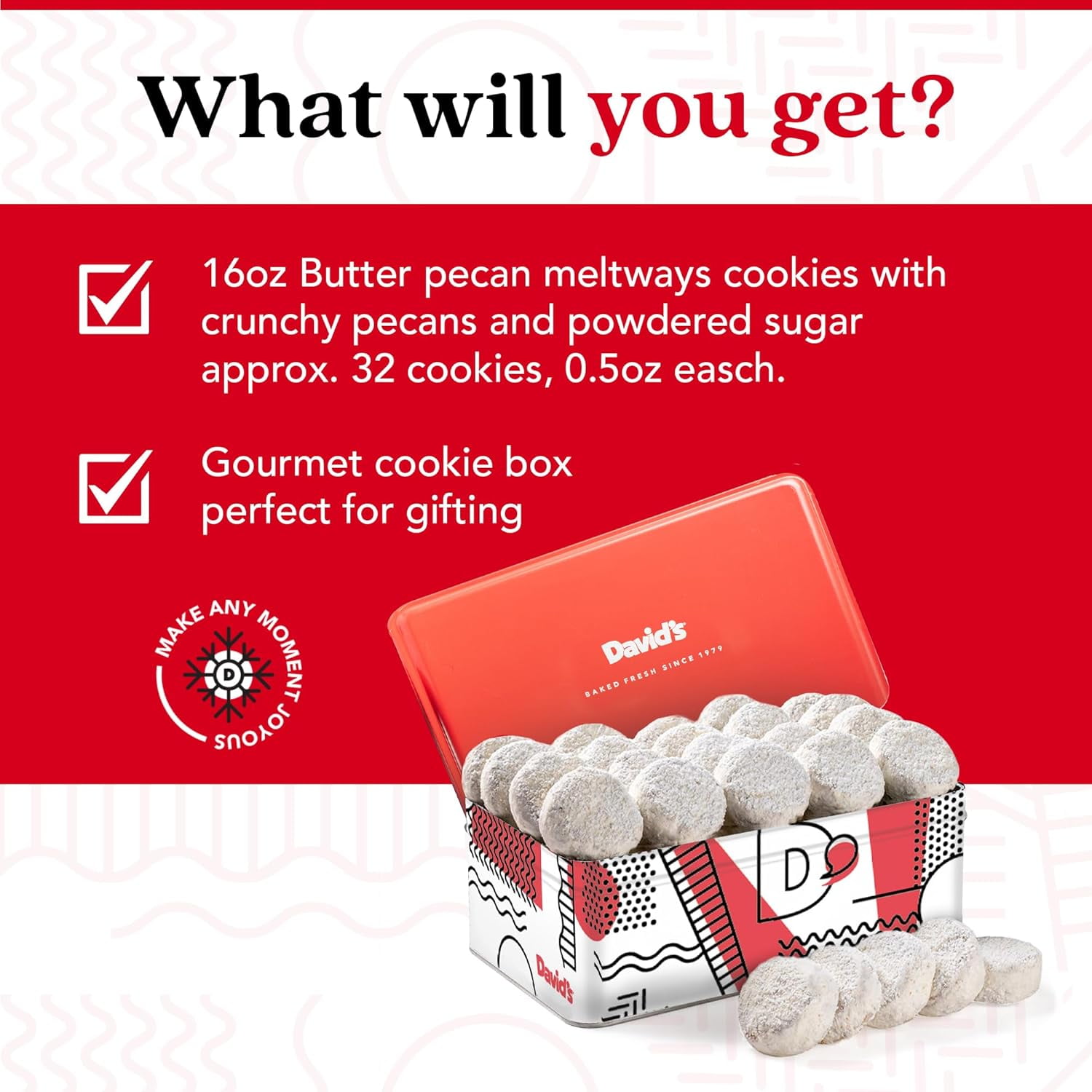 David’s Cookies Butter Pecan Meltaway Butter Pecan Meltaway Gourmet Snacks in Sweet Sampler Gift Tin, 16 oz