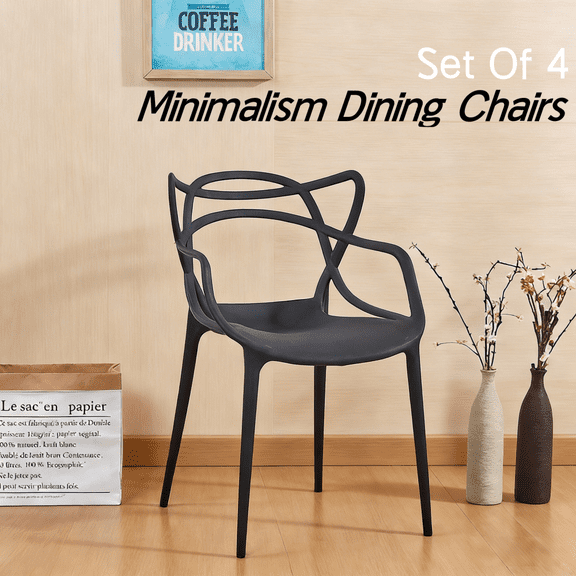 Black Dining Chair Set of 4 - Modern Accent Chairs with Premium Seat Shell Sturdy Metal Legs, Easy Clean Tool-Free Assembly for Home Office